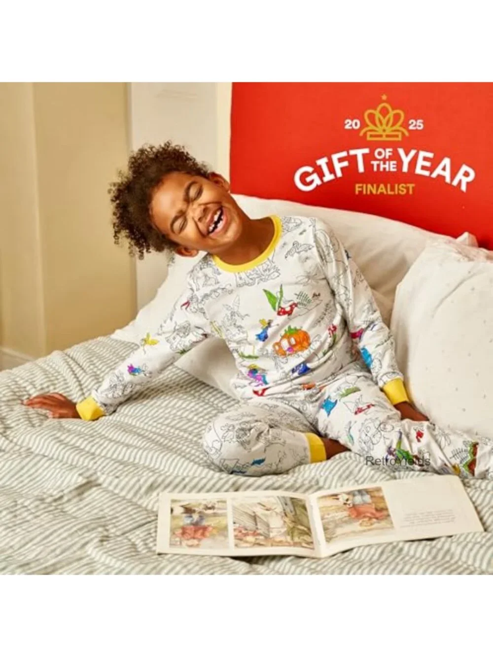 Kids Coloring Pajama Set with 10 Washable Markers, 100% Cotton, Long Sleeve,